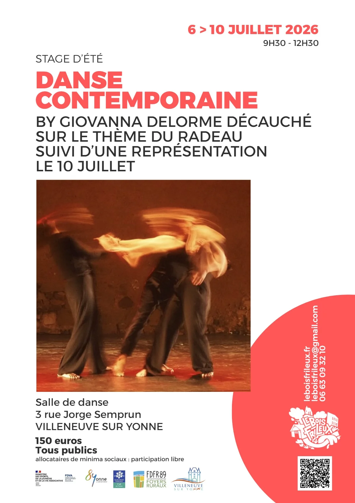 Stage de danse contemporaine sur le thème du radeau – Villeneuve-sur-Yonne (Salle de danse) (affiche de l’événement)