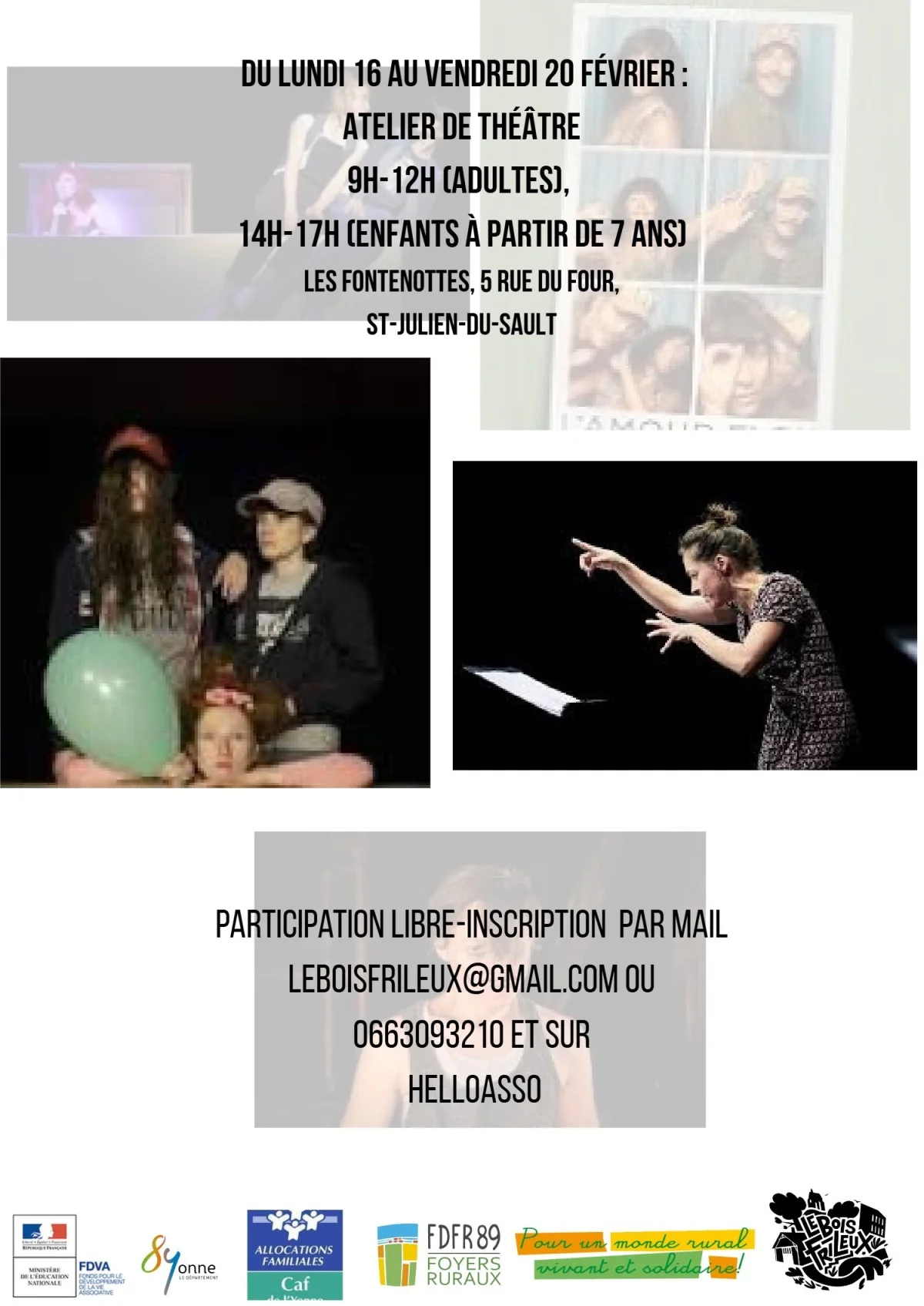 Stage de théâtre pour enfants et adultes – Saint-Julien-du-Sault (Fontenottes) (affiche de l’événement)