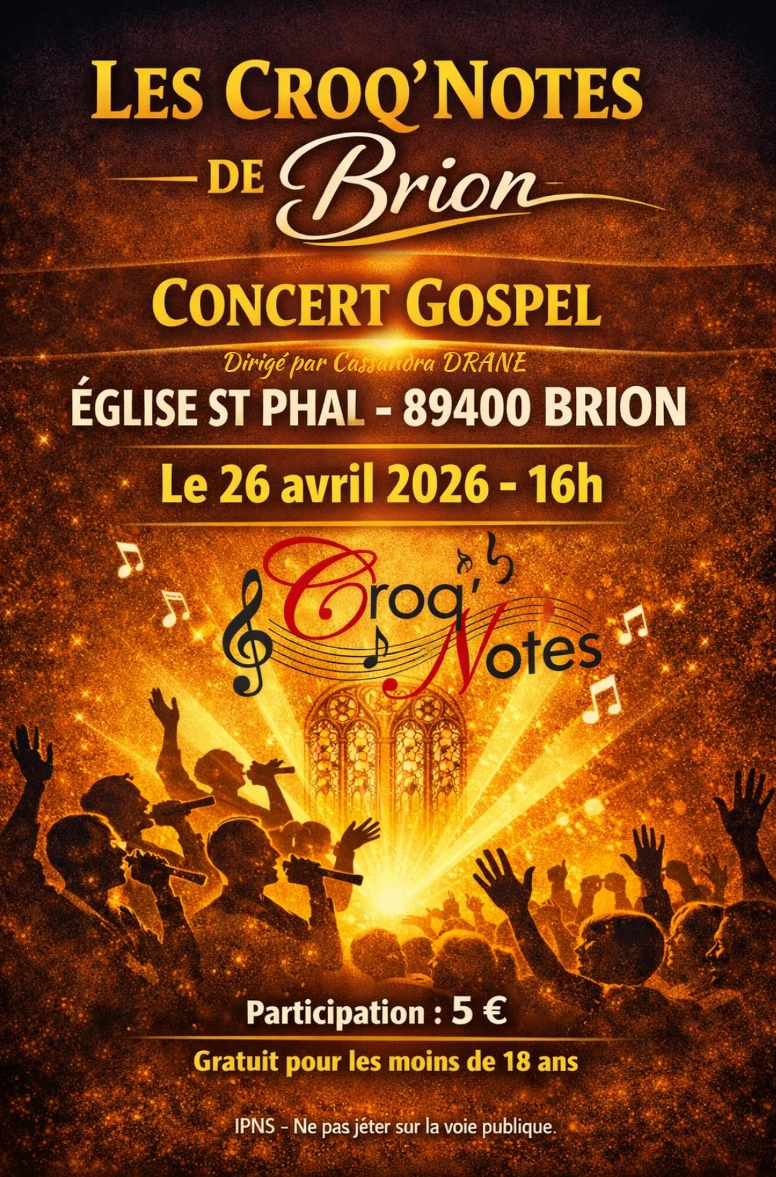 Stage gospel (sur 2 jours) dirigé par Cassandra Drane – Brion (Église Saint Phal) (affiche de l’événement)