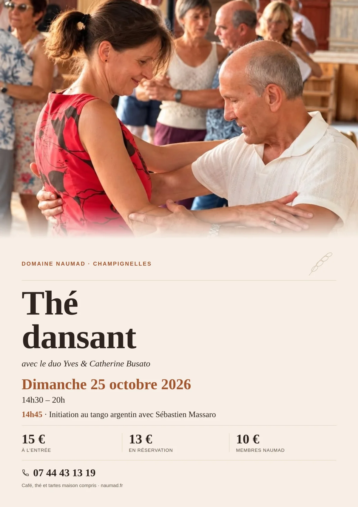 Thé dansant au Domaine Naumad avec Yves & Catherine Busato – Champignelles (Domaine Naumad) (affiche de l’événement)
