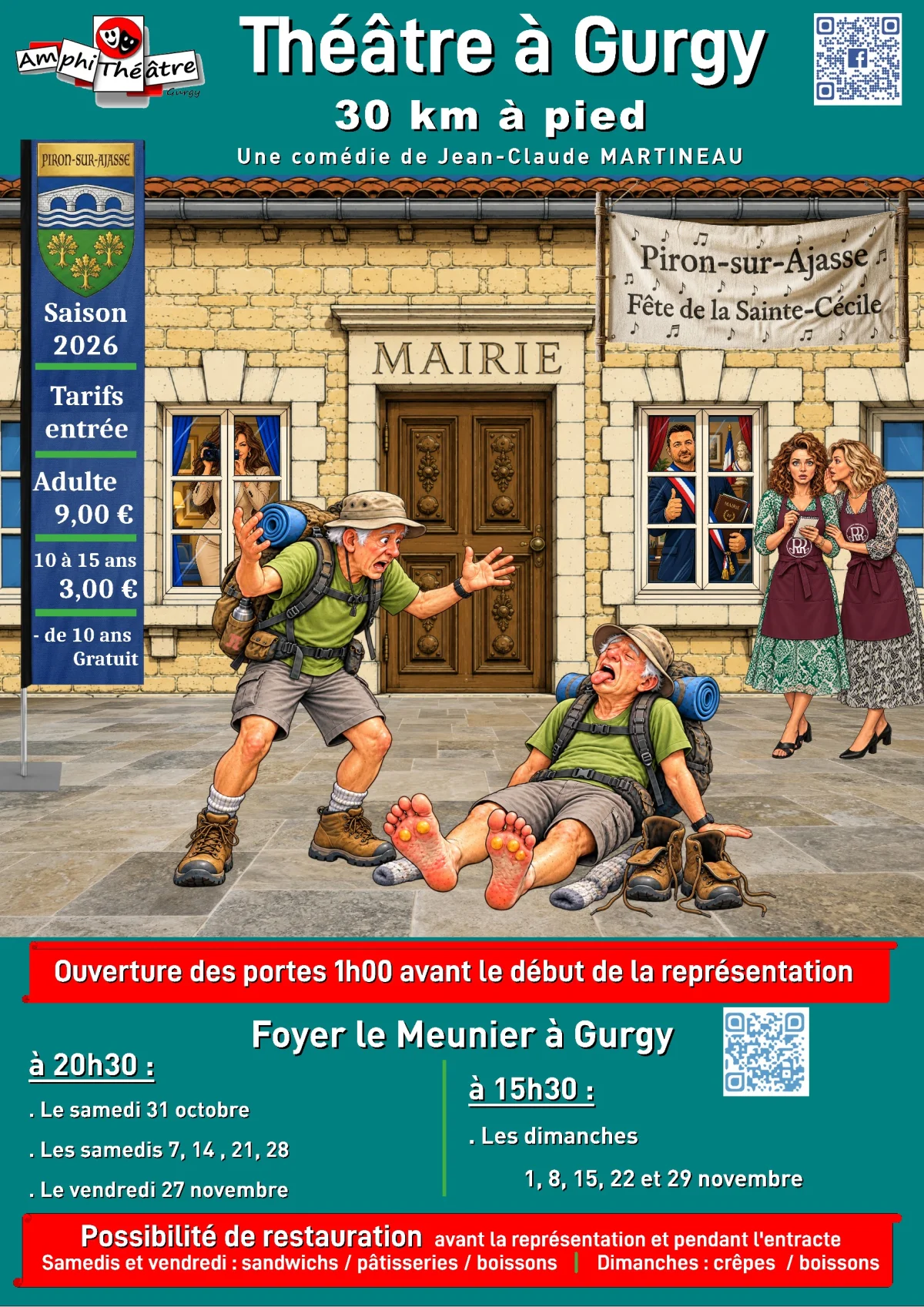 Théâtre : "30 km à pied" par la troupe Amphithéâtre de Gurgy (Comédie en 5 actes de Jean-Claude Martineau) – Gurgy (Foyer Le Meunier) (affiche de l’événement)
