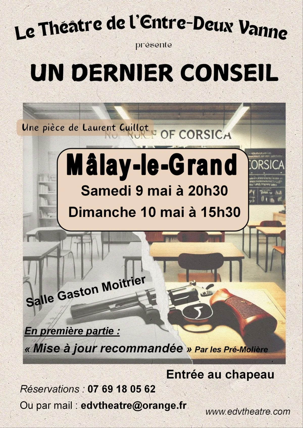 Le Théâtre de l'Entre-Deux Vanne présente : "Mise à jour recommandée" et " Un dernier conseil" – Mâlay-le-Grand (Salle des fêtes Gaston Moitrier) (affiche de l’événement)