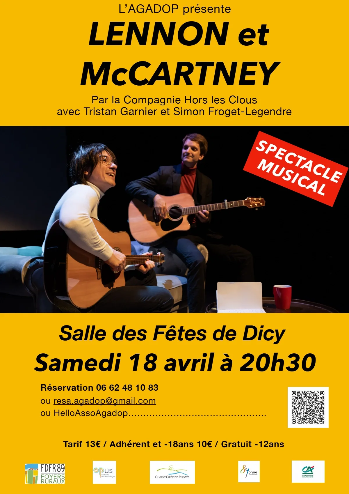 Spectacle musical : "Lennon et McCartney" de Germain Récamier par la Compagnie Hors les Clous avec Tristan Garnier et Simon Froget-Legendre – Dicy (Salle des fêtes) (affiche de l’événement)