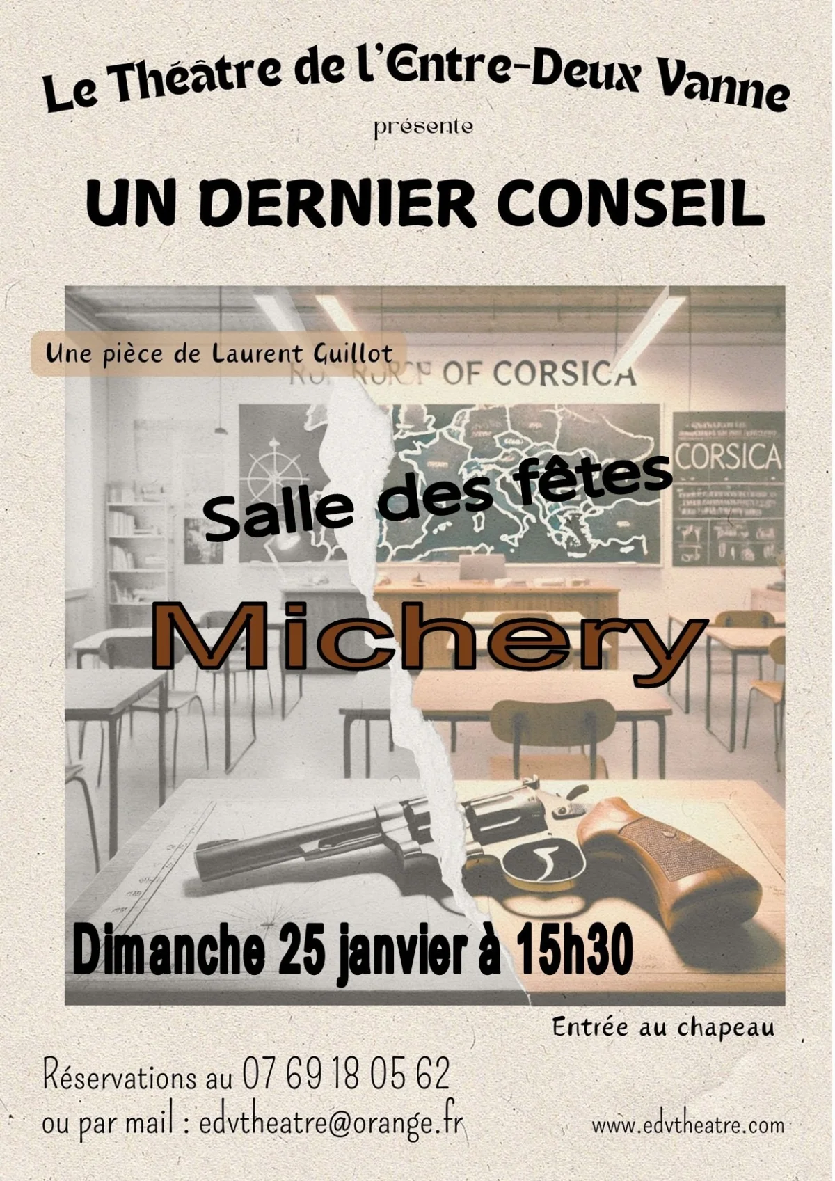 Théâtre : "Un dernier conseil" avec le Théâtre de l'Entre-Deux Vanne (Texte et mise en scène de Laurent Guillot) – Michery (Salle des fêtes) (affiche de l’événement)