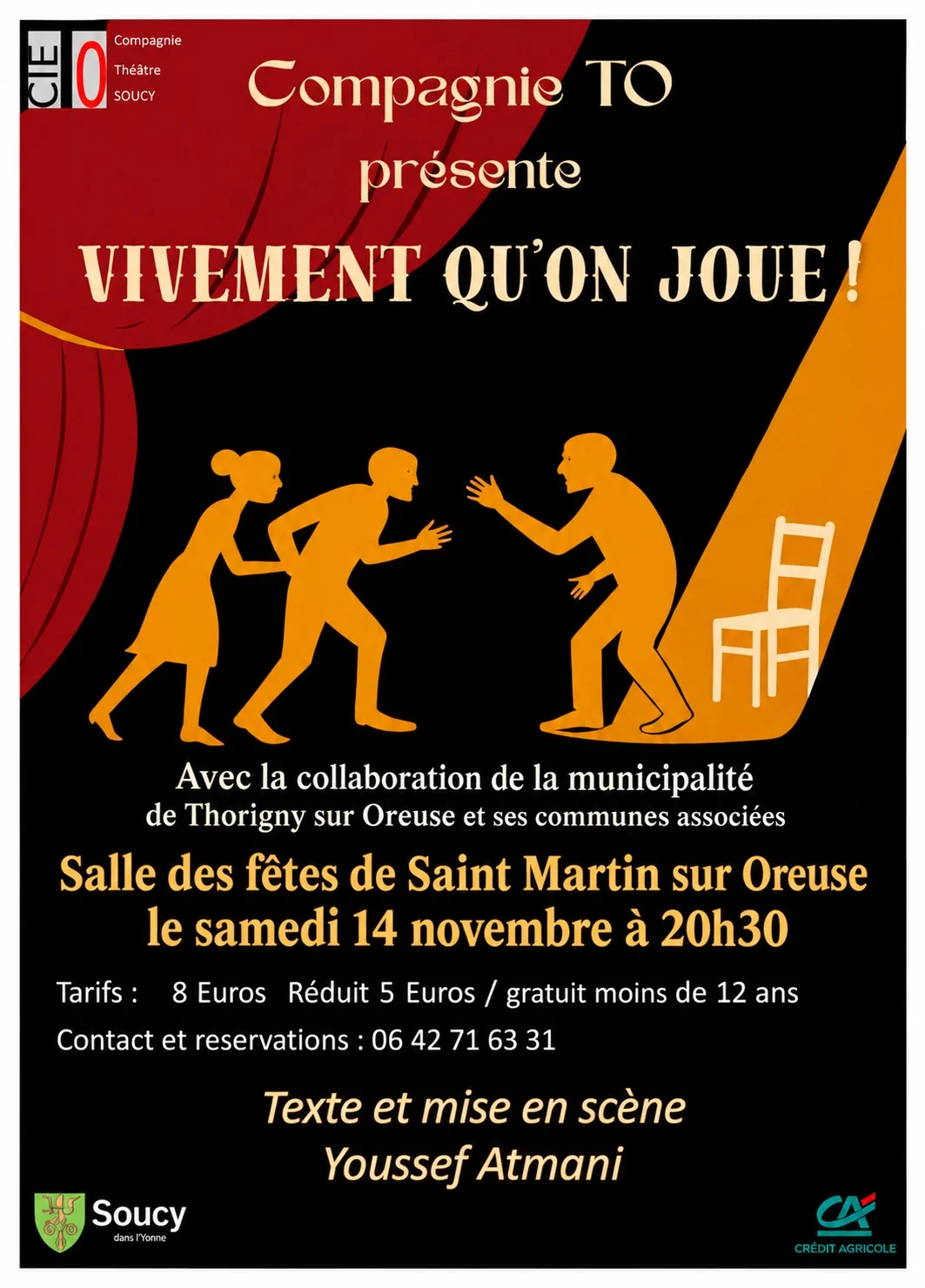 Théâtre: "Vivement qu'on joue" pièce comique de Youssef Atmani – Saint-Martin-sur-Oreuse (salles des fêtes) (affiche de l’événement)