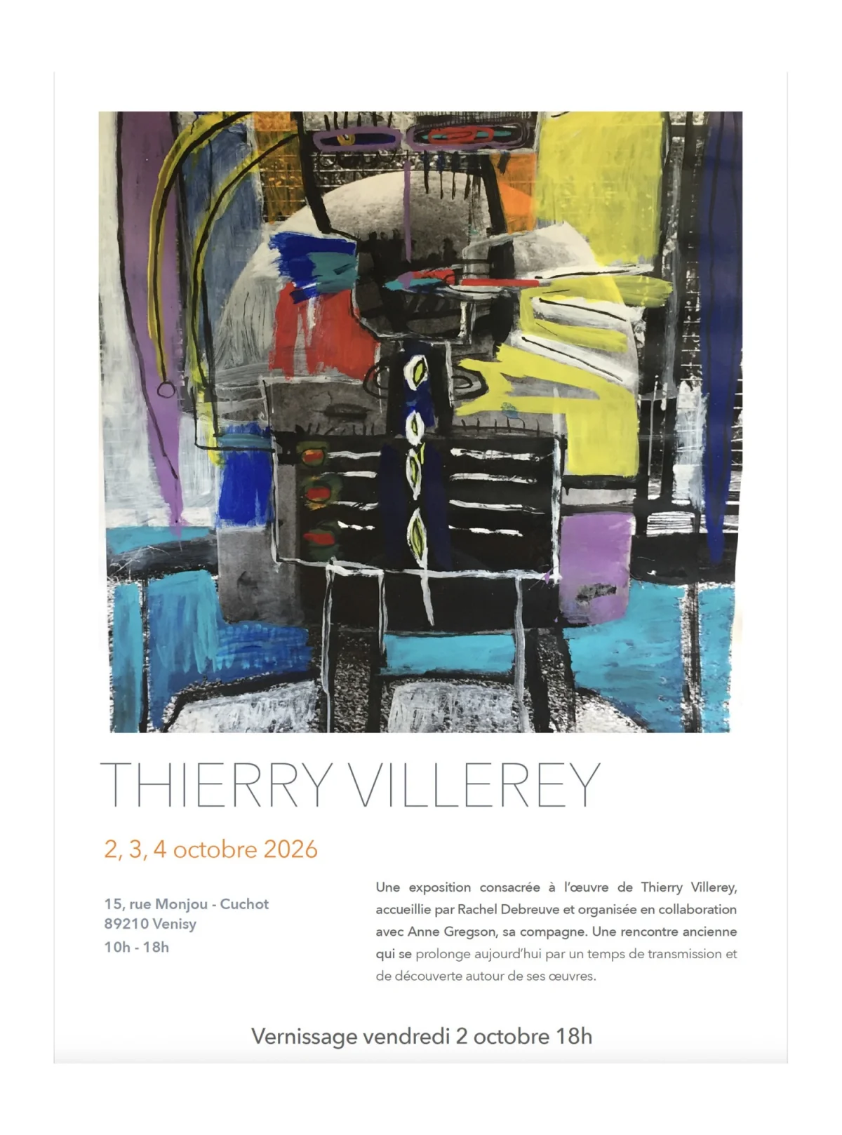 Exposition de Thierry Villeret – Venizy (Chez Rachel Debreuve et Eric Tesan) (affiche de l’événement)