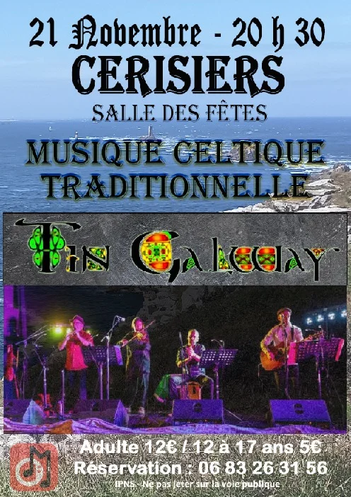 Concert avec le groupe Tin Galway / Musique celtique traditionnelle ponctuée de chants marins – Cerisiers (Salle des fêtes) (affiche de l’événement)