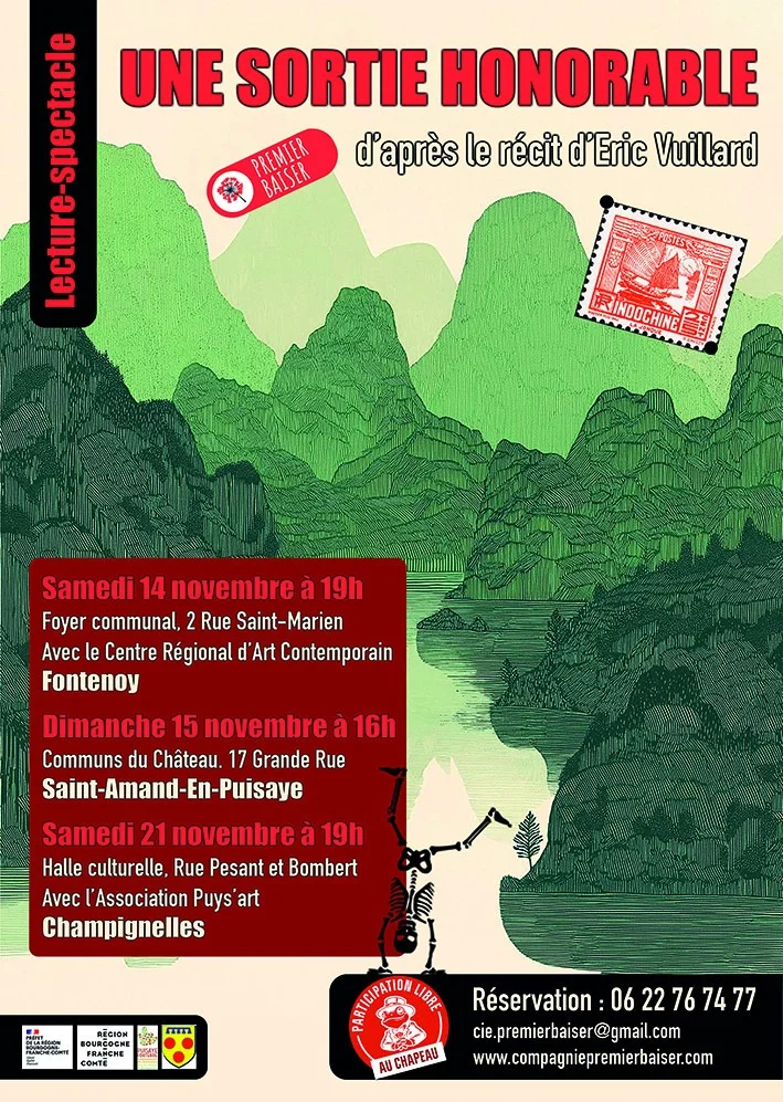 Lecture-spectacle "Une sortie honorable" d'après le récit d'Éric Vuillard avec la Compagnie Premier Baiser – Champignelles (Halle culturelle) (affiche de l’événement)
