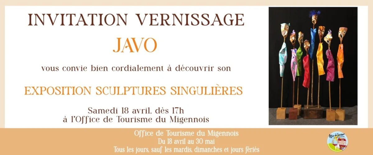 Vernissage - Exposition Sculptures singulières – Migennes (Office de Tourisme du Migennois) (affiche de l’événement)