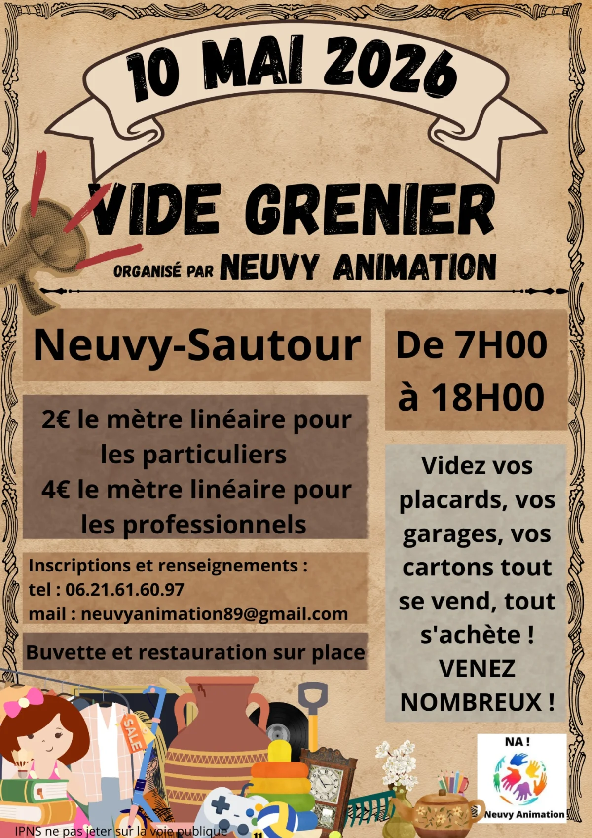 vide grenier – Neuvy-sautour (centre bourg) (affiche de l’événement)