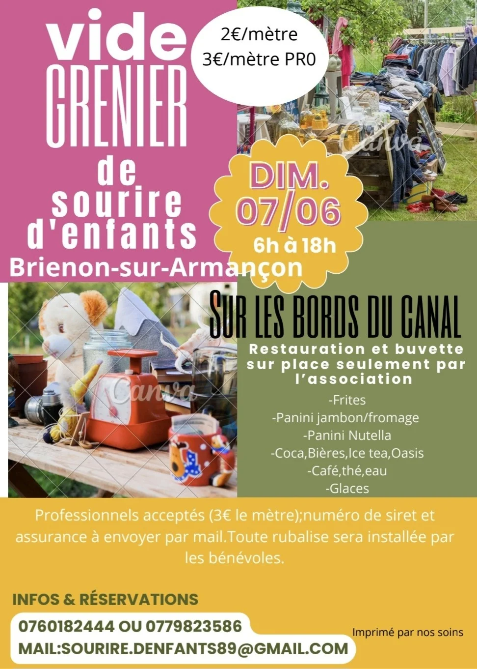 Vide grenier sourire d'enfants – Brienon sur Armancon (Cabane des pêcheurs) (affiche de l’événement)