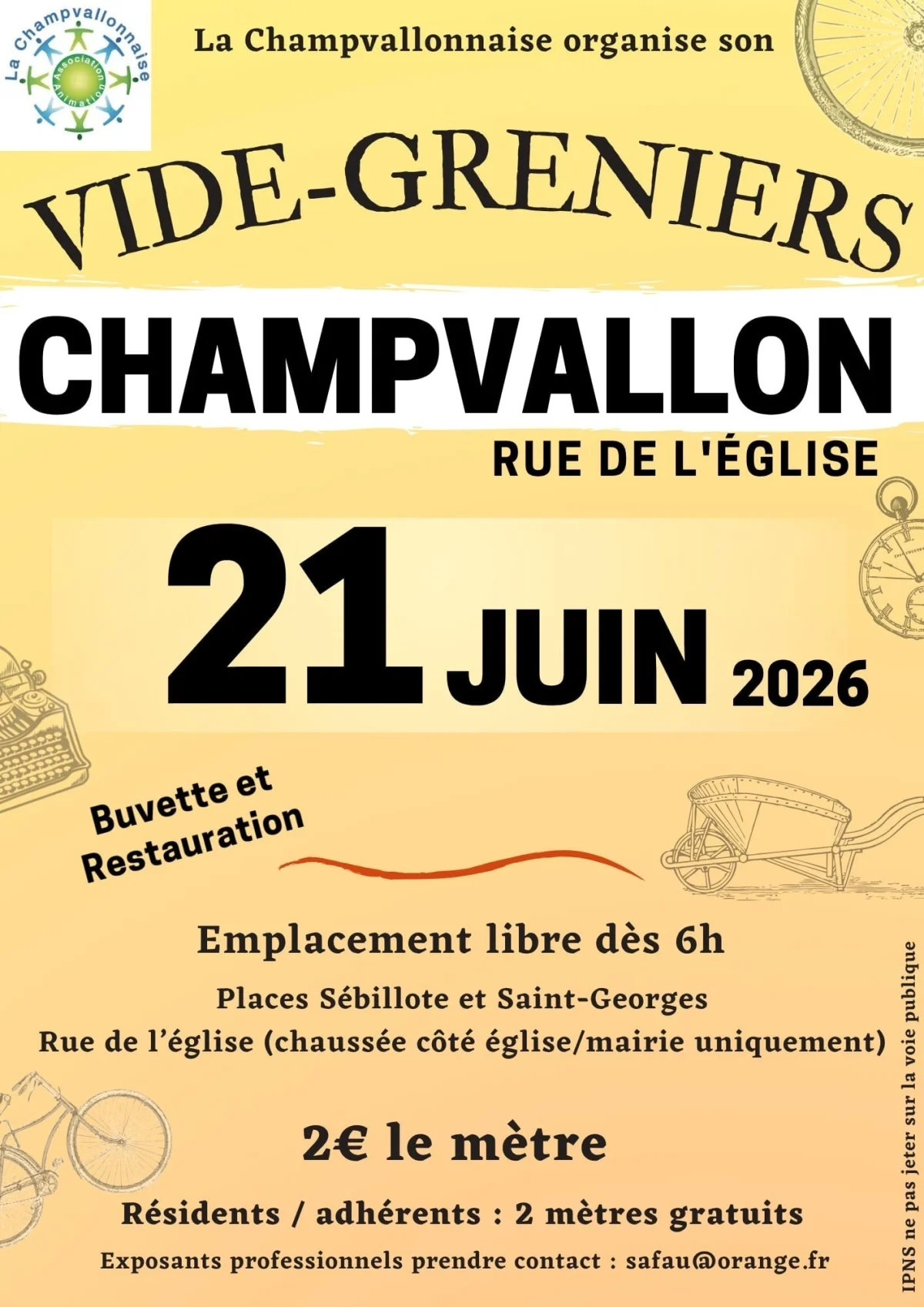 Vide Greniers Champvallon – Champvallon (rue de l'église, places sébillotte et saint georges) (affiche de l’événement)