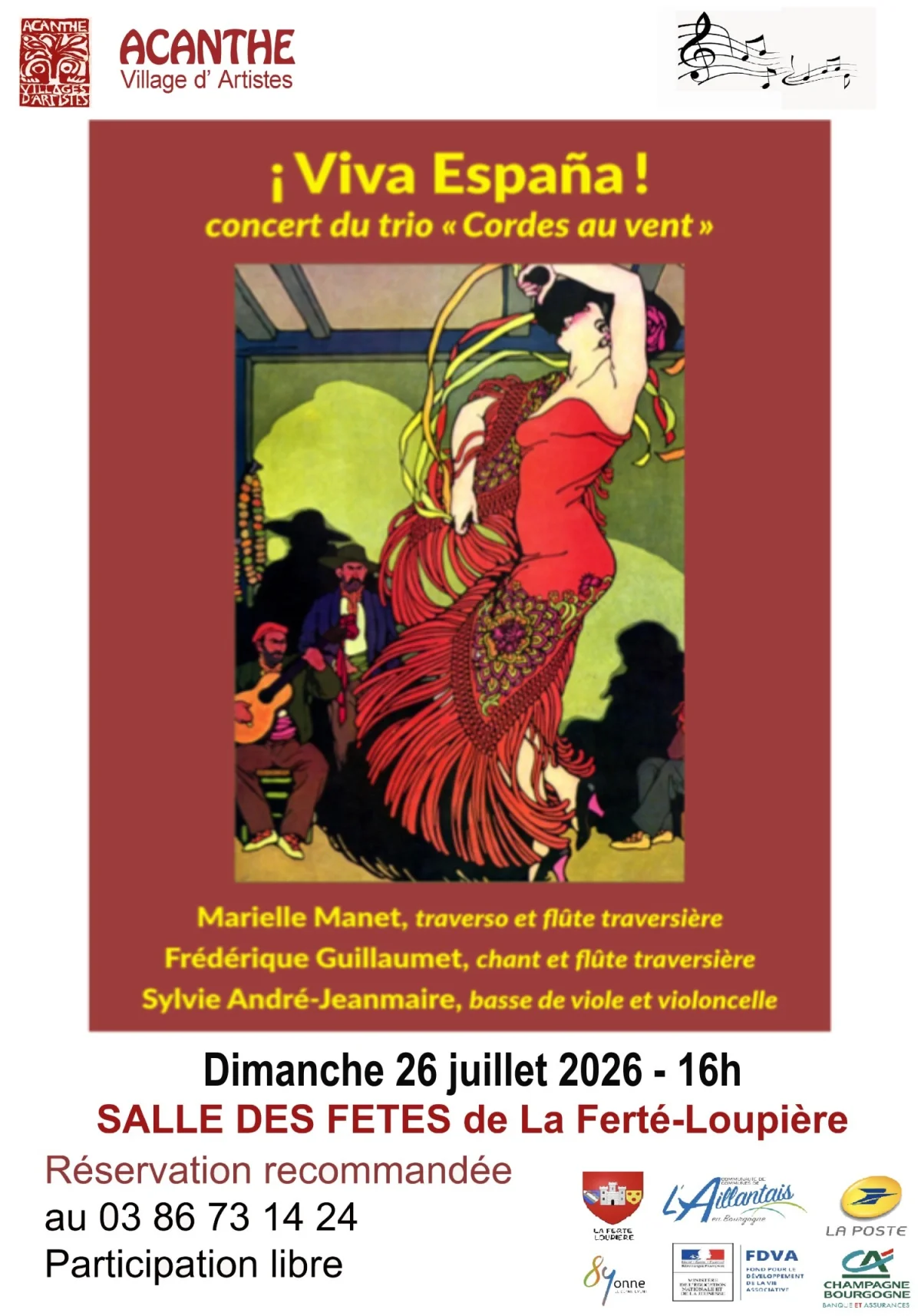 Concert "! Viva Espana !" avec le trio Cordes au vent – La Ferté Loupière  (Salle des fêtes / Face à l'église) (affiche de l’événement)