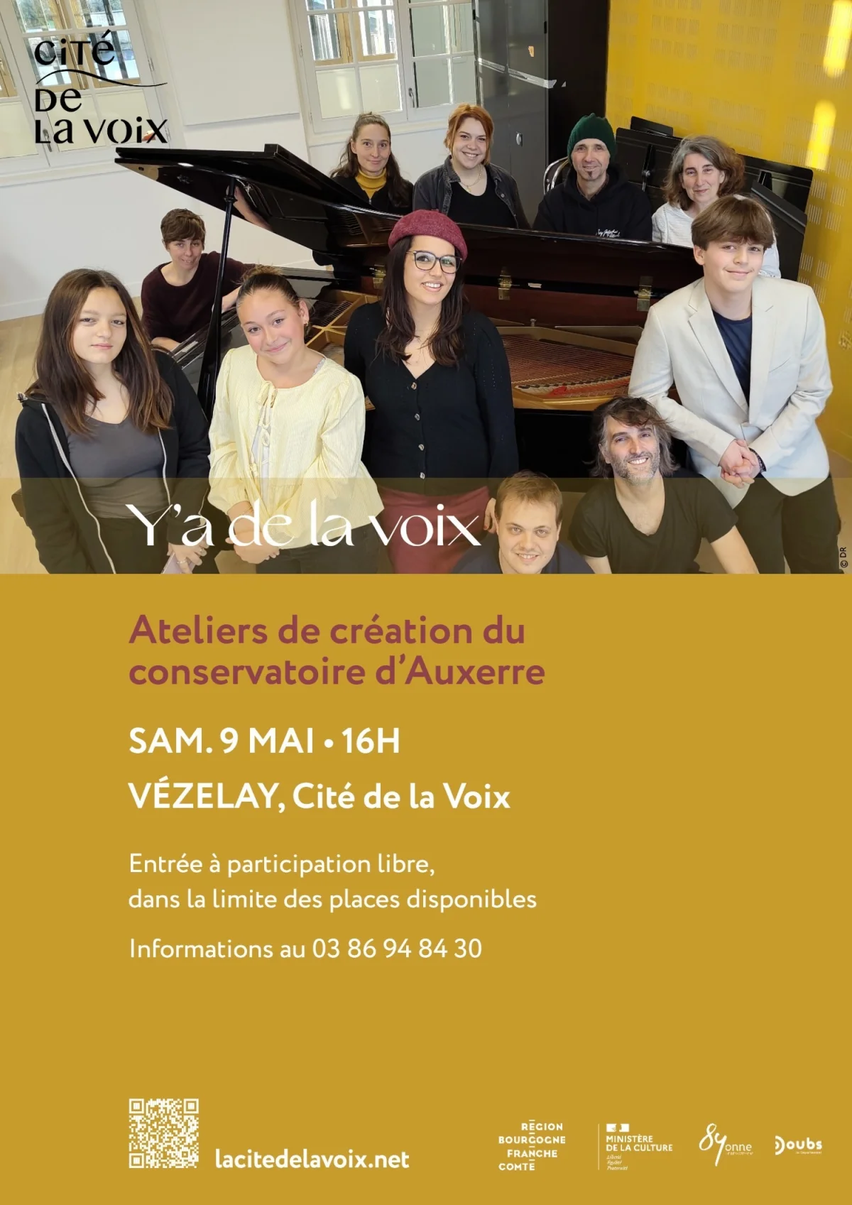 Y’a de la voix - Concert de restitution des ateliers de création du conservatoire d'Auxerre – Vézelay (La Cité de la Voix) (affiche de l’événement)