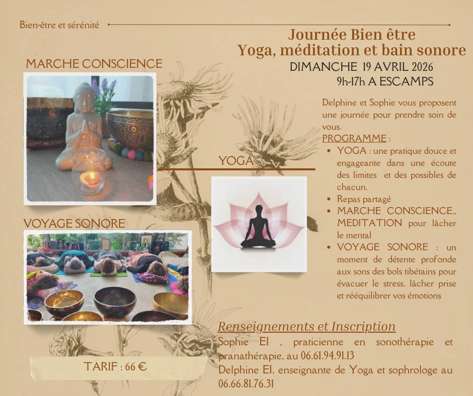 Yoga, méditation et bain sonore – Escamps (Foyer des jeunes) (affiche de l’événement)