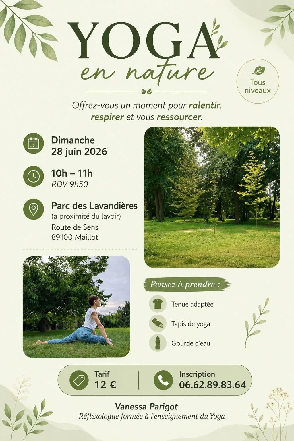Yoga tous niveaux en nature – Maillot (Parc les Lavandières) (affiche de l’événement)