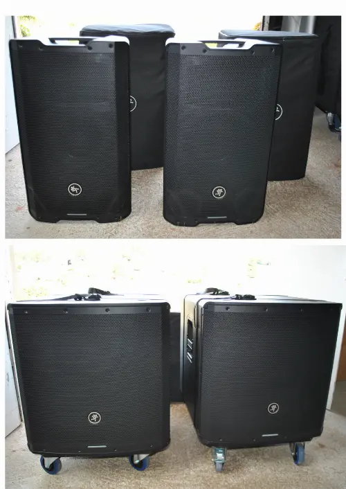 Sonorisation MACKIE 2 SRT 21 2 SR18 housses MACKIE et stands — visuel