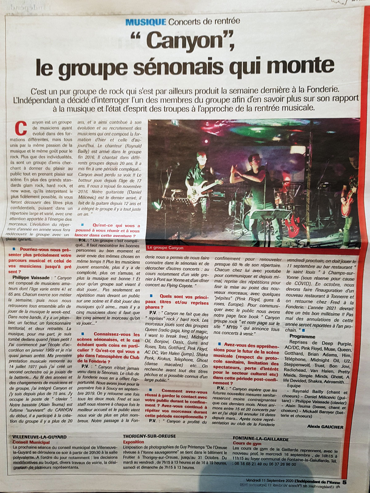 Article paru dans L'Indépendant de L'Yonne le 21 septembre 2020
